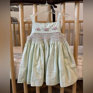 Smocked Spaghetti Strap Light Green Dress with Roses